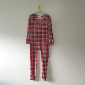 Shosho NWT Plaid Pajamas Women's Large Red Black White Onesie Holiday Christmas